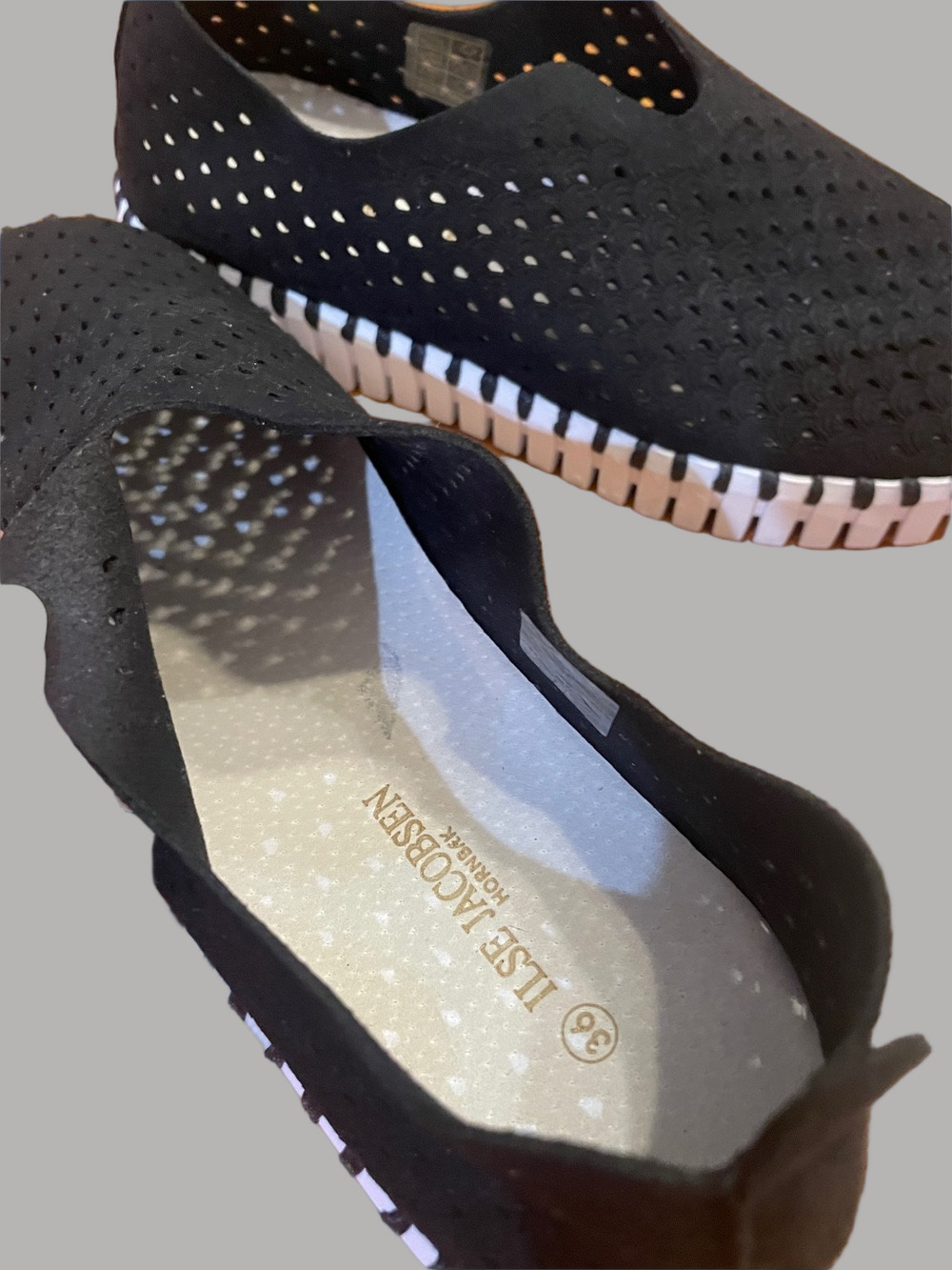 Ilse Jacobsen Black Perforated Slip-On Sneakers with White Accent Sole - Picture 7 of 9